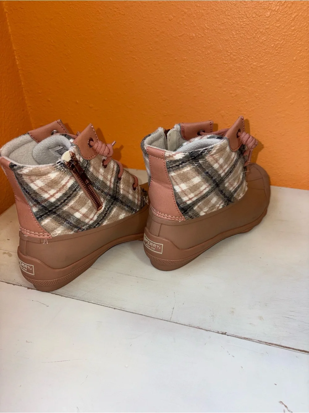 Sperry saltwater plaid duck boots - Cream/Light Tan